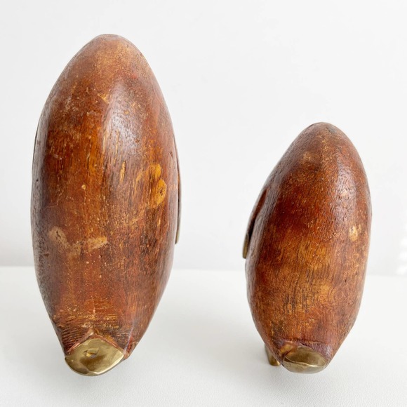 Vintage Hand Carved Wood and Brass Penguin Figurines - Picture 4 of 6